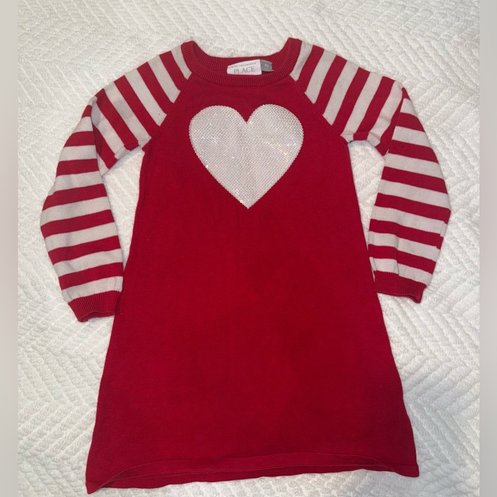 The childrens‎ place place Red and White Striped Heart Sweater dress